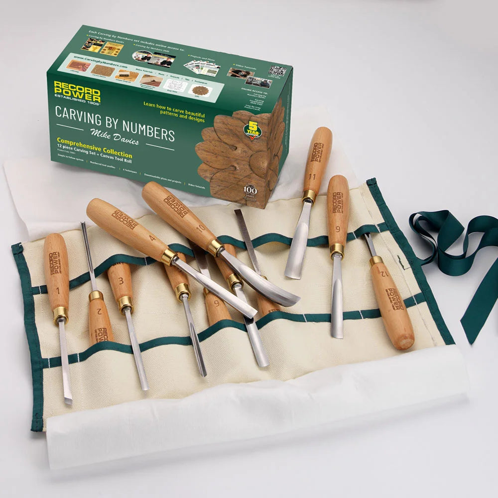 Carving By Numbers Comprehensive Carving Tool Collection, 12-Piece plus Canvas Tool Roll