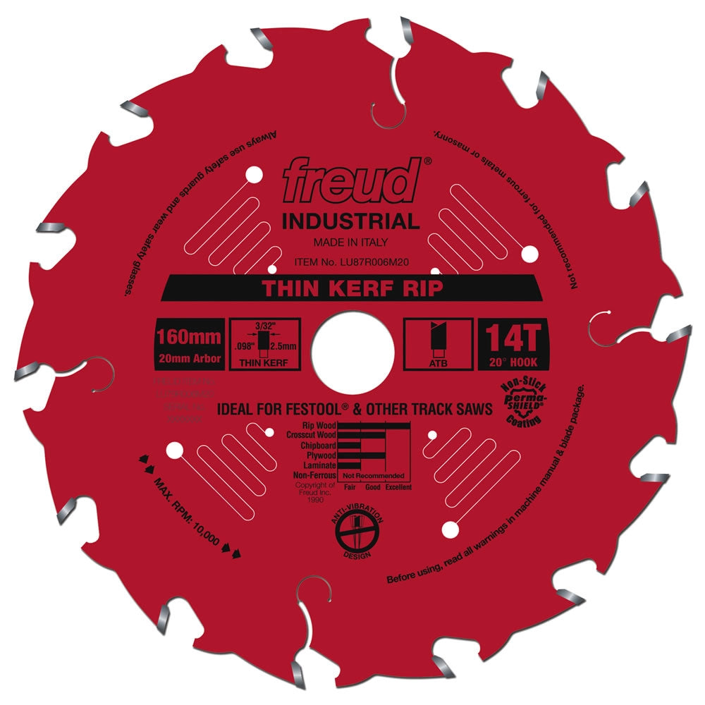 160mm x 14T Freud Industrial Thin Kerf Rip Blade (LU87R006M20)