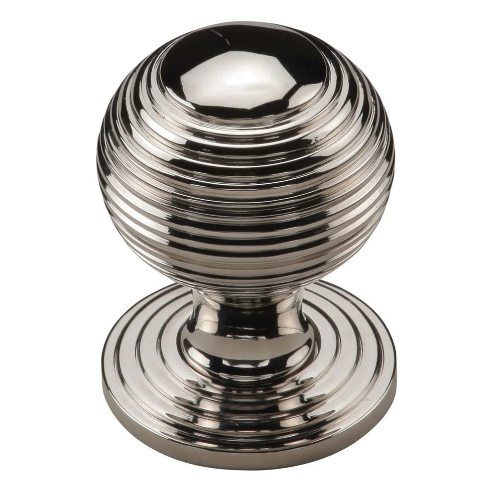 1-1/4''  Reeded Cabinet Knob on Rose, Polished Nickel