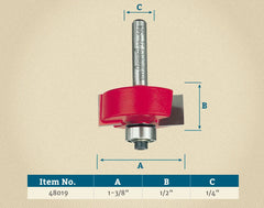 Freud # 32-504 Rabbeting Bit with Bearings, 1-3/8'' Dia. x 1/2'' H x 1/4'' Sh.