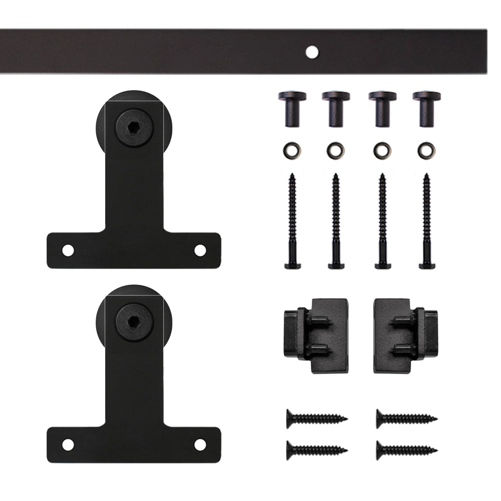 4' Front Mount Mini Rolling Door Hardware Kit for Furniture, Black
