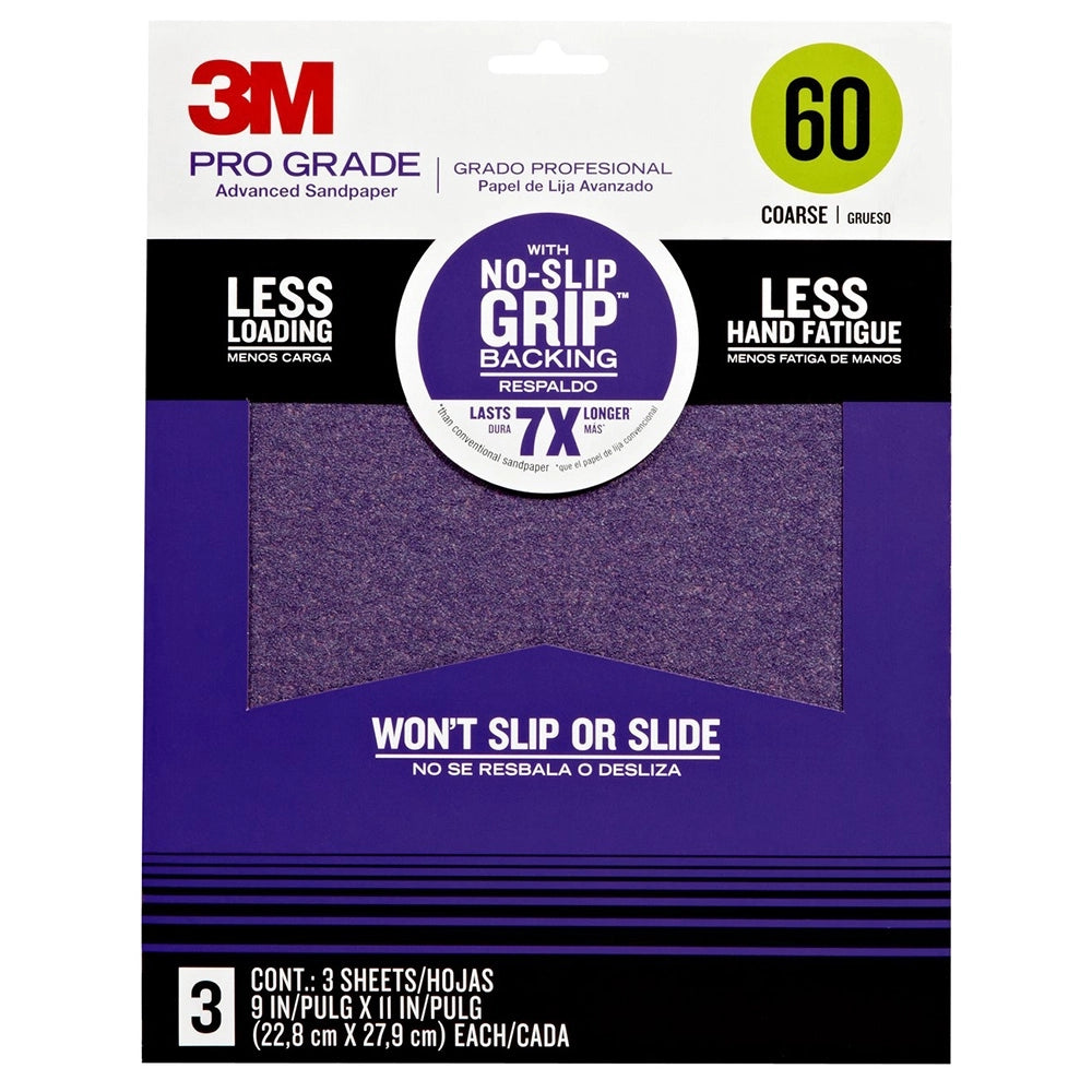 3M Pro Grade No-Slip Grip Sandpaper, 3-Pack, 100-Grit