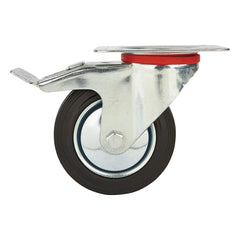 4'' 155-lb. Steel-Hub Rubber Caster, Swivel w/Total Lock Brake