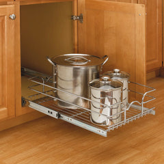 12" Single Pull-Out Chrome Wire Basket (22" Slides), Chrome, Wire (5WB1-1222-CR)