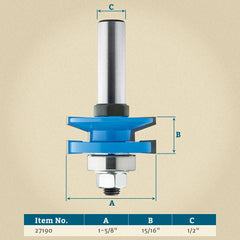 Rockler Chamfer Reversible Rail and Stile Router Bit - 1-5/8" Dia x 15/16" H x 1/2" Shank