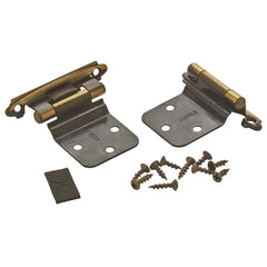 Variable Overlay Self-Closing Face-Mount Reverse Bevel Cabinet Hinges, Antique Brass