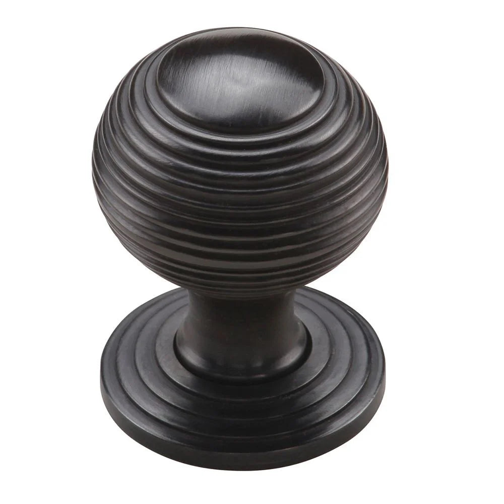 1-1/4''  Reeded Cabinet Knob on Rose, Dark  Oil-Rubbed