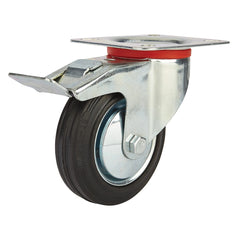 4'' 155-lb. Steel-Hub Rubber Caster, Swivel w/Total Lock Brake