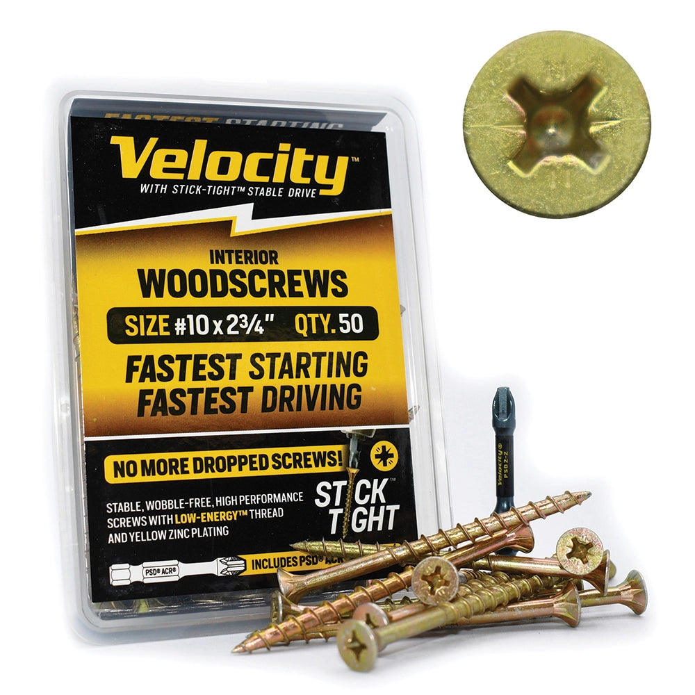 #8 x 2'' Velocity Interior Wood Screws with Stick-Tight Driver Bit, 75 Screws
