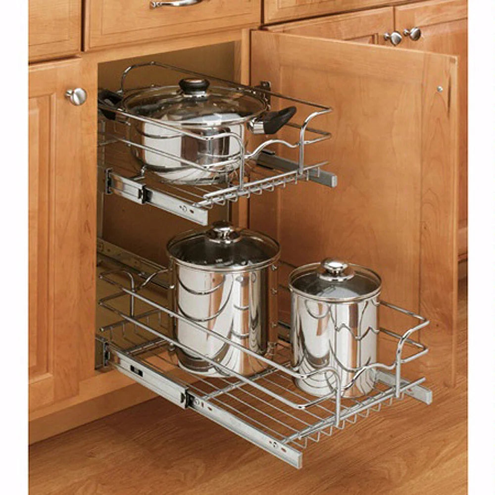 18" Double Pull-Out Chrome Wire Basket (22" Slides), Chrome, Wire (5WB2-1822-CR)