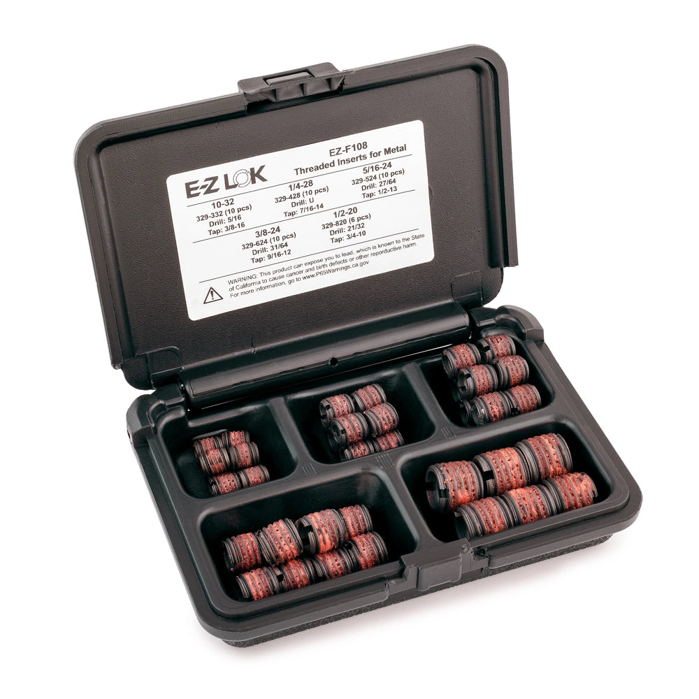 E-Z LOK Threaded Insert Assortment Kit for Metal - Carbon Steel - 10-32 to 1/2-20