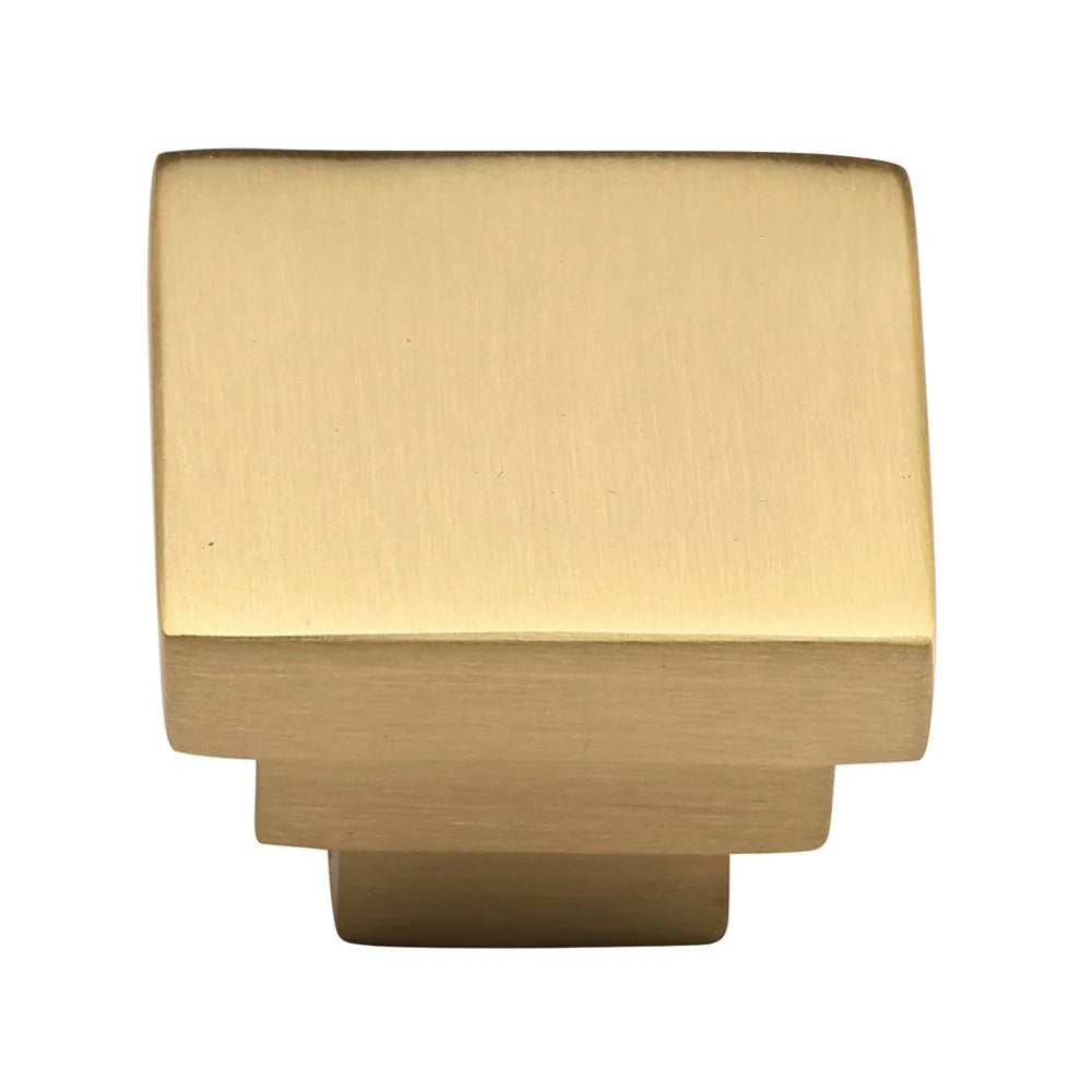 1-1/4''  Square Step Cabinet Knob, Satin Brass