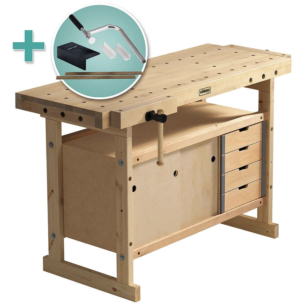 Sjobergs Nordic Plus Workbench 1450 with Cabinet and Accessory Package