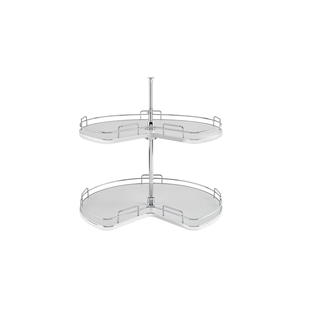 Kidney Shape Solid Bottom 2 Shelf Set w/ Single Post Corner Lazy Susans - Gray
