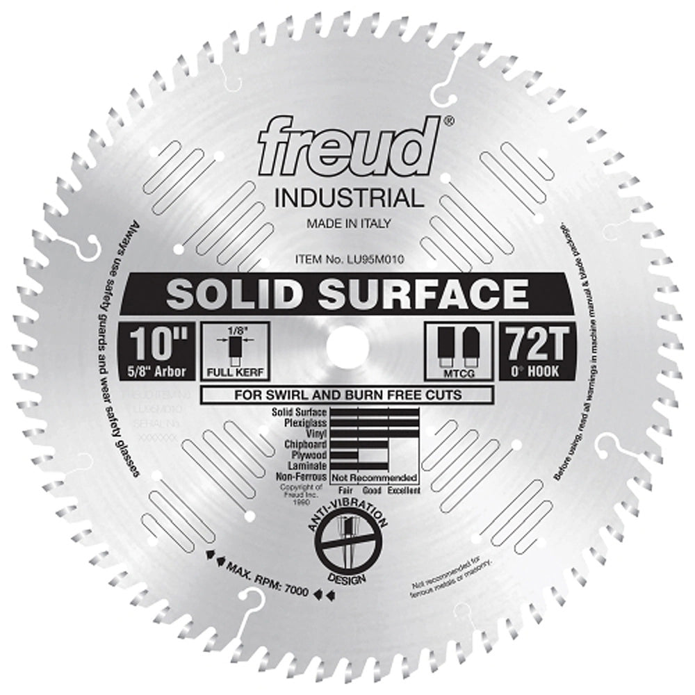 Freud® 10" x 72T Industrial Solid Surface Saw Blade - LU95M010