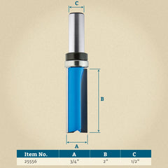 Rockler Flush Door Trimming Router Bit - 3/4" Dia x 2" H x 1/2" Shank