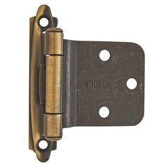 Variable Overlay Self-Closing Face-Mount Reverse Bevel Cabinet Hinges, Antique Brass